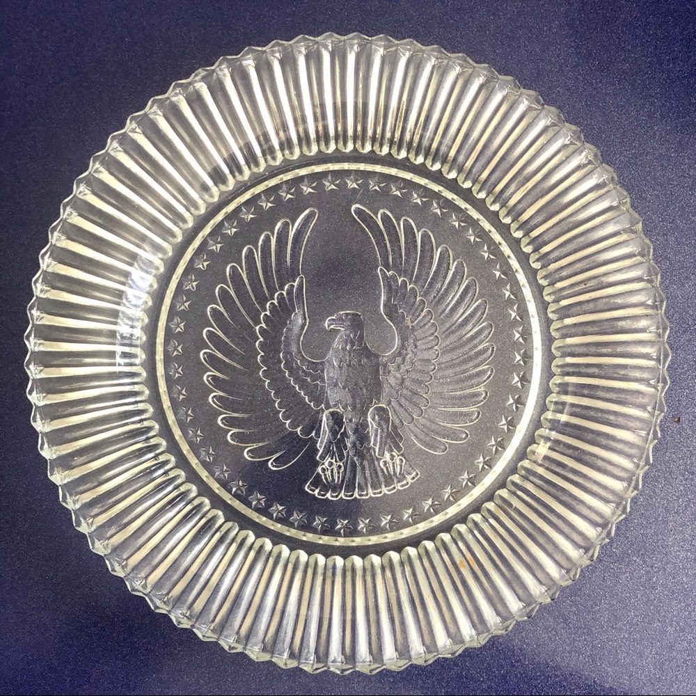 Vintage Clear Cut Glass Plate - American Eagle 🦅